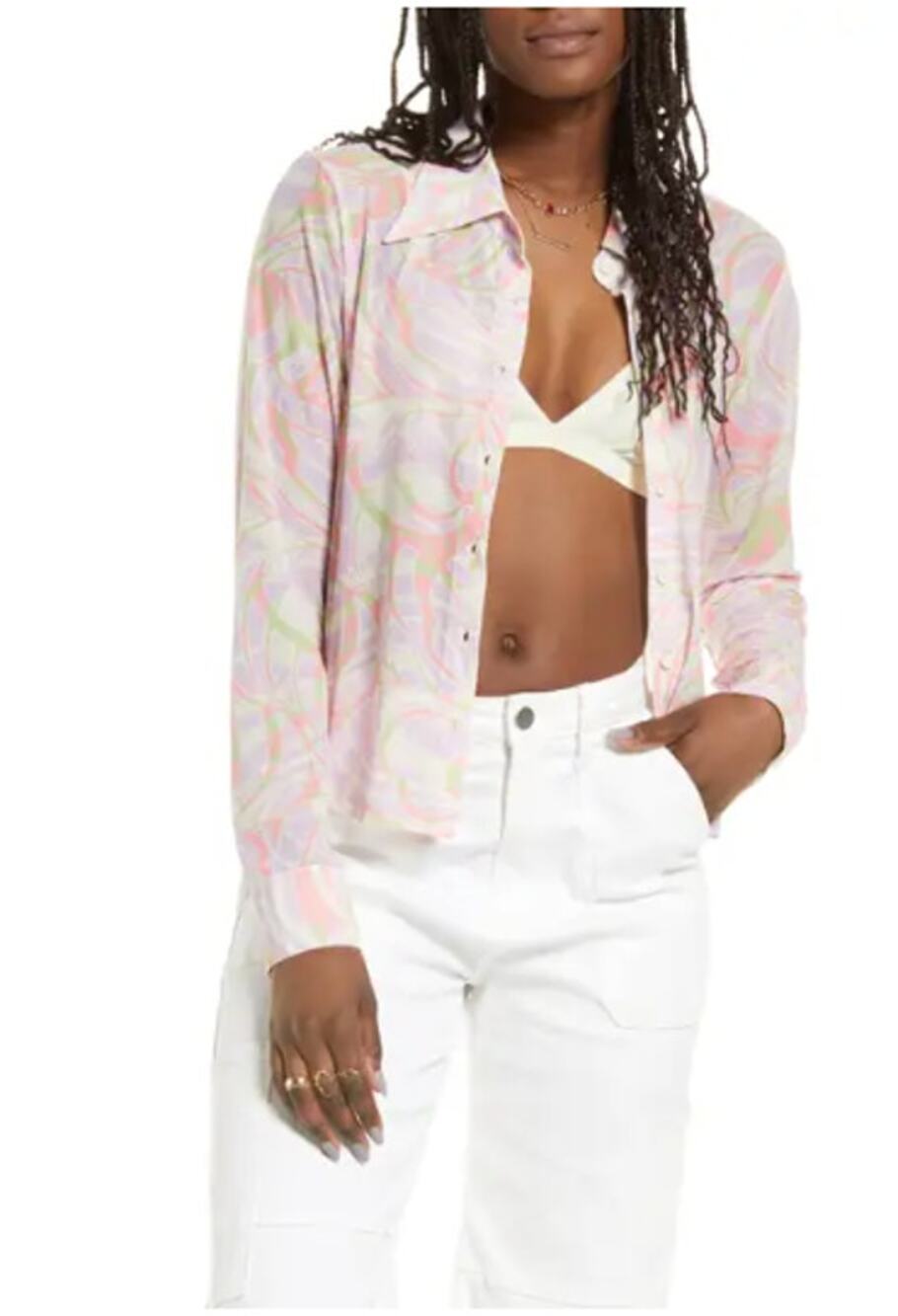 BP. Roxie Abstract Mesh Button Down Shirt Small Sheer Y2K Festival Nordstrom